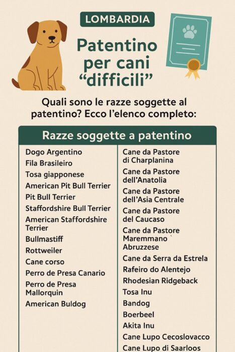 Patentino per cani regione lombardia: la Lista dei cani