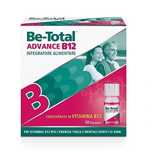 Be-Total Advance B12 Integratore con Vitamina B12, Niacina e Zinco, Supporto per l'Energia Fisica e Mentale, Adulti dopo i 50 anni Senza Glutine e Senza Lattosio, 30 flaconi