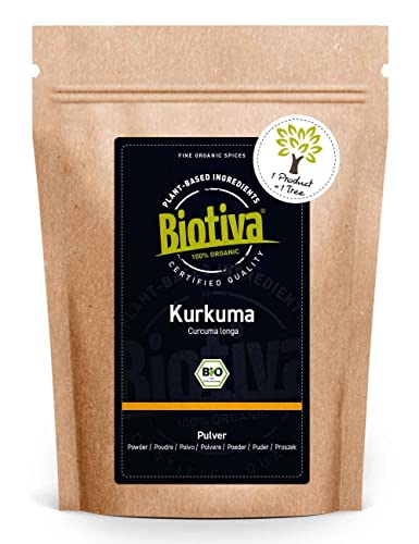 Biotiva Curcuma in polvere Bio - 250g - radice di curcuma preziosa - curcumin - busta richiudibile - contenuto di curcumina pari ad almeno il 3% - confezionato in Germania (DE-eco-005)