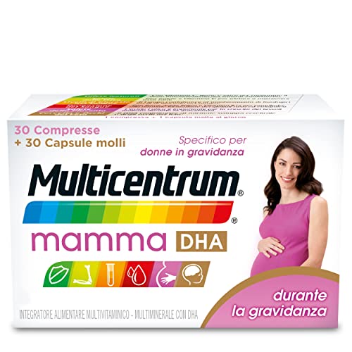 Multicentrum Mamma DHA, Integratore Alimentare Multivitaminico e Multiminerale, fonte di vitamine per le Donne in gravidanza, 30 Compresse + 30 capsule molli