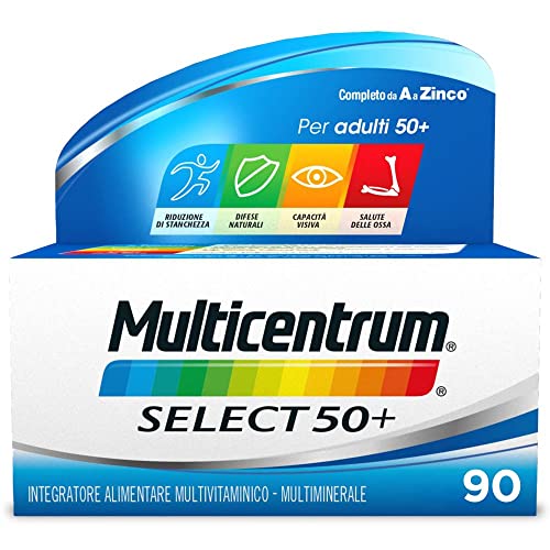 Multicentrum Select 50+, Integratore Alimentare multivitaminico multiminerale con Vitamina B, Vitamina D, formulato per combattere stanchezza e affaticamento per adulti oltre 50 anni, 90 Compresse