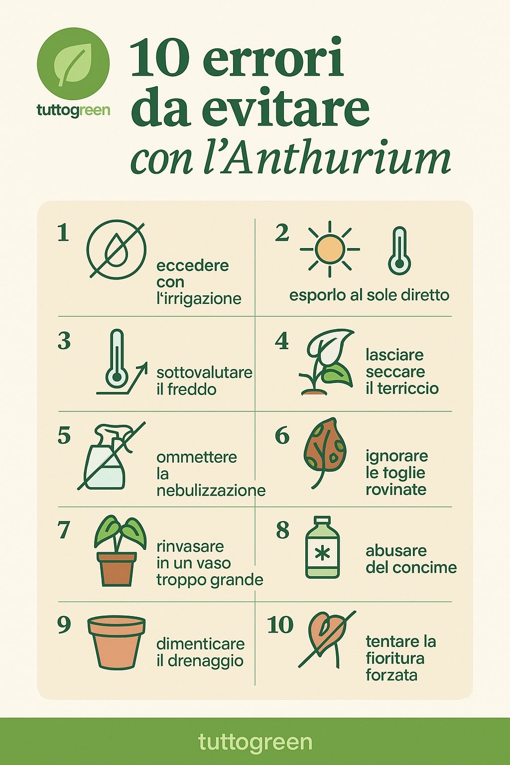 cose da non fare per coltivare l'anthurium